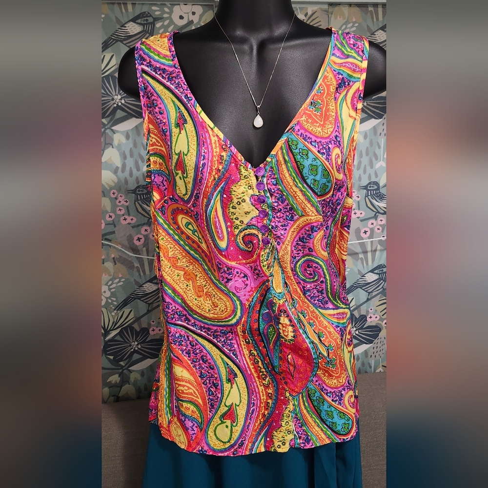 Trina Turk Silk Pink and Orange Sleeveless Tank Top W FREE SHIPPING
